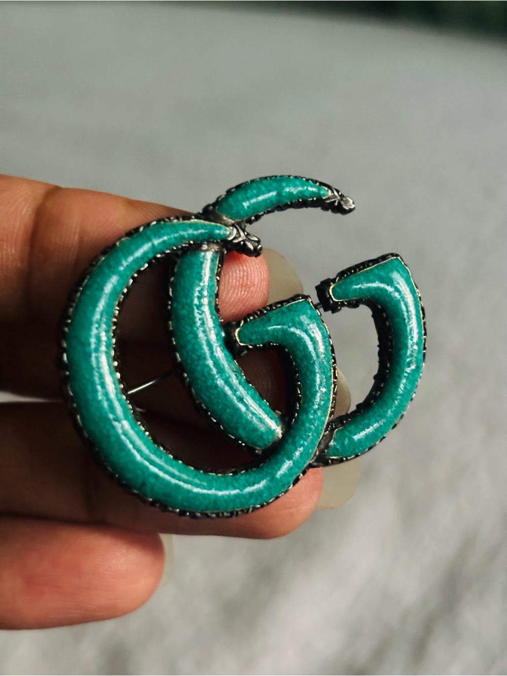 Gucci Turquoise Enamel Interlocking G Brooch